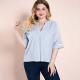 Women Plus Size Tops Summer Simplicity Loose Stitching Sleeves V-neck Top