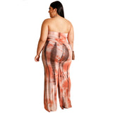 Women Plus Size Jumpsuits Tie-Dyed Printed Wrapped Chest Straight Sexy Jumpsuit