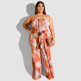 Women Plus Size Jumpsuits Tie-Dyed Printed Wrapped Chest Straight Sexy Jumpsuit