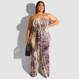 Women Plus Size Jumpsuits Tie-Dyed Printed Wrapped Chest Straight Sexy Jumpsuit