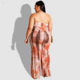 Women Plus Size Jumpsuits Tie-Dyed Printed Wrapped Chest Straight Sexy Jumpsuit