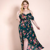 Women Plus Size Maxi Dresses Vintage Printed Dress Strap Backless Irregular Bohemian Maxi Dress