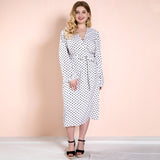 Women Plus Size Maxi Dresses Early Autumn White V-Collar Polka Dot Strap Retro Casual Dress