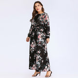 Women plus Size Dresses Fashion round Neck Print Long Sleeves Dress