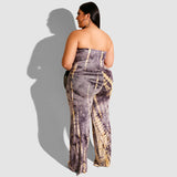 Women Plus Size Jumpsuits Tie-Dyed Printed Wrapped Chest Straight Sexy Jumpsuit