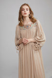 Bohemian Flower Embroidered Puff Sleeve Loose Vacation Style Long Dress Dress