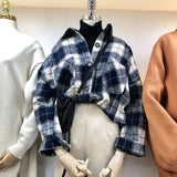 Beth Dutton Outfits Autumn Leisure Pocket Color-Contrast Check Single Breasted Padded Shirt Women