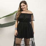 Women Plus Size Maxi Dresses Strapless Sexy Black Lace Irregular Dress