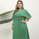 Women Plus Size Maxi Dresses Ruffle Sleeve Cartoon Printed Round Neck Dress