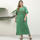 Women Plus Size Maxi Dresses Ruffle Sleeve Cartoon Printed Round Neck Dress