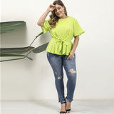 Women Plus Size Tops Early Autumn Crew Neck Loose Green Fashion T-shirt