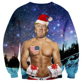 Ugly Christmas Sweater round Neck Sweater Spoof Trump 3D Printed Crew Neck Sweatshirt Autumn and Winter Long-Sleeved Shirt