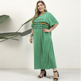 Women Plus Size Maxi Dresses Ruffle Sleeve Cartoon Printed Round Neck Dress