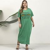 Women Plus Size Maxi Dresses Ruffle Sleeve Cartoon Printed Round Neck Dress