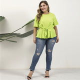 Women Plus Size Tops Early Autumn Crew Neck Loose Green Fashion T-shirt