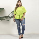 Women Plus Size Tops Early Autumn Crew Neck Loose Green Fashion T-shirt