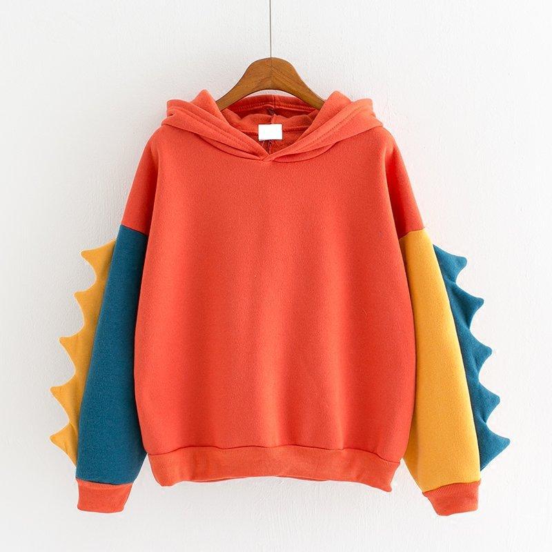 Dinosaur Sweaters Dinosaur Contrast Color Hooded Long Sleeve Sweater