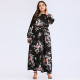 Women plus Size Dresses Fashion round Neck Print Long Sleeves Dress