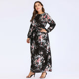 Women plus Size Dresses Fashion round Neck Print Long Sleeves Dress