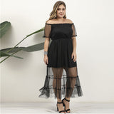 Women Plus Size Maxi Dresses Strapless Sexy Black Lace Irregular Dress