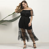 Women Plus Size Maxi Dresses Strapless Sexy Black Lace Irregular Dress