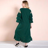 Women Plus Size Maxi Dresses Spring/Summer Solid Color Fashion Green Long-Sleeved Dress