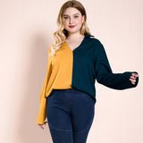 Women Plus Size Tops Autumn Stitching Long Sleeve Top