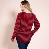 Women Plus Size Tops Striped V-neck Top Women's Shirt Long Sleeve