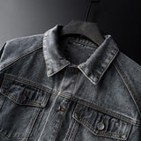 Cotton Solid Men's Denim Trucker Jacket Mens Spring Autumn Casual Slim Fit Bomber Jackets Men Jean Outwear Cowboy Gray Denim Jacket