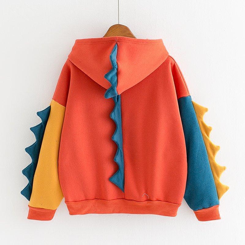 Dinosaur Sweaters Dinosaur Contrast Color Hooded Long Sleeve Sweater