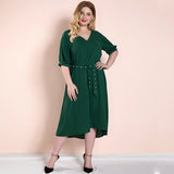 Women Plus Size Maxi Dresses Green V-neck Casual Half Sleeve Dress