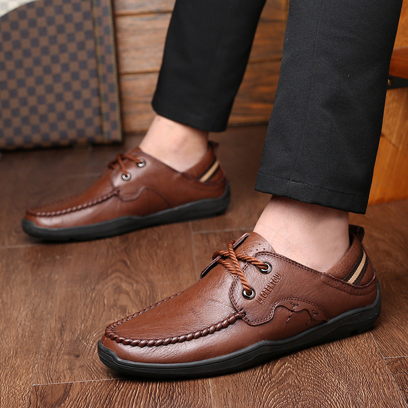 Loafers for Men Vintage Head Leather Shoes Men's Lace up Genuine Leather Shoes