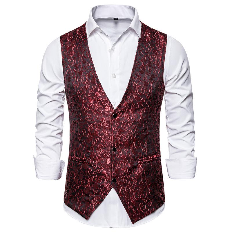 Tuxedo Vests Men Suit Vest Men's Stage Costume Jacquard Vest