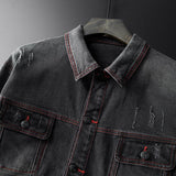 Cotton Solid Men's Denim Trucker Jacket Mens Spring Autumn Casual Slim Fit Bomber Jackets Men Jean Coat Men Outwear Male Cowboy Black