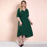 Women Plus Size Maxi Dresses Green V-neck Casual Half Sleeve Dress