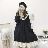 Gothic Lolita Harajuku Style Clothing Autumn and Winter Lolita Black and White Stitching Op Dress