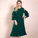 Women Plus Size Maxi Dresses Spring/Summer Solid Color Fashion Green Long-Sleeved Dress