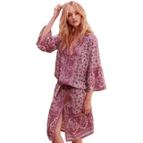Beth Dutton Bohemian Dress Winter Autumn Midi Dresses Breasted Cardigan Printed Dress