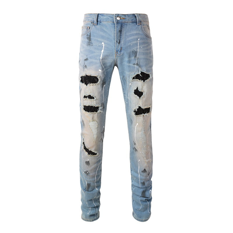 Amiri Jeans Casual Hip Hop Wash Splash-Ink Painted Slim Jeans Casual Fashionable 6523 (=523)