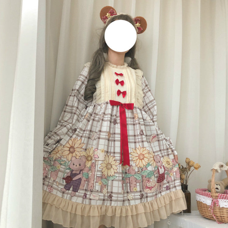 Gothic Lolita Harajuku Style Clothing Autumn Sunflower Bear Lolita Long Sleeve Dress Op