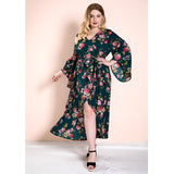 Women Plus Size Maxi Dresses Vintage Print Irregular Vacation Casual Dress Female