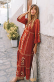 Bohemian Vacation Style V-neck Embroidered Flower Fashion Dress