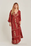 Bohemian Vacation Style V-neck Embroidered Flower Fashion Dress