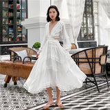 Fairy Dress Holiday White Patchwork Waist-Slimming Large Swing Dress Backless Fairy Dress