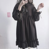 Gothic Lolita Harajuku Style Clothing Autumn and Winter Lolita Bow Lacing Chiffon Dress