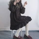 Gothic Lolita Harajuku Style Clothing Autumn and Winter Lolita Bow Lacing Chiffon Dress
