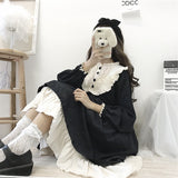 Gothic Lolita Harajuku Style Clothing Autumn and Winter Lolita Black and White Stitching Op Dress