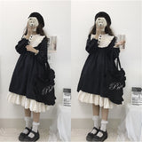 Gothic Lolita Harajuku Style Clothing Autumn and Winter Lolita Black and White Stitching Op Dress