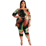 Women Plus Size Jumpsuits Off-Shoulder Tie-Dyed Printed Tight Sexy Jumpsuit with Belt