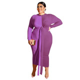 Women Plus Size Midi Dresses Color Matching Color Contrast Tight Bodycon Sexy Lace-up Long Dress